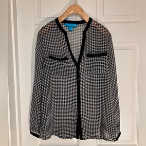 Houndstooth sheer button down shirt